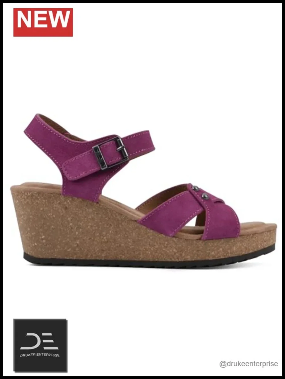 Women's Leather Strap Espadrille Wedge Sandals with Cushioned Insole - Round Toe